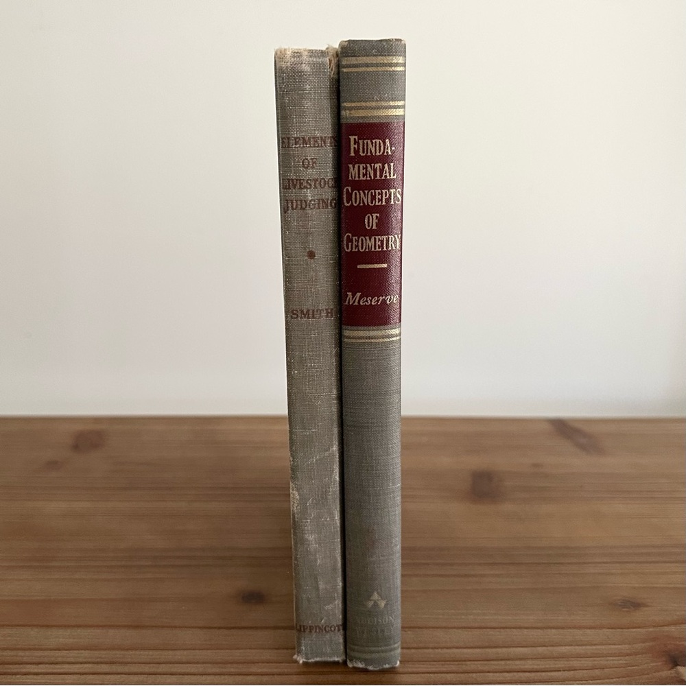 Vintage 1940s & 50s Decorative Grey Book Set- Livestock Judging, Geometry